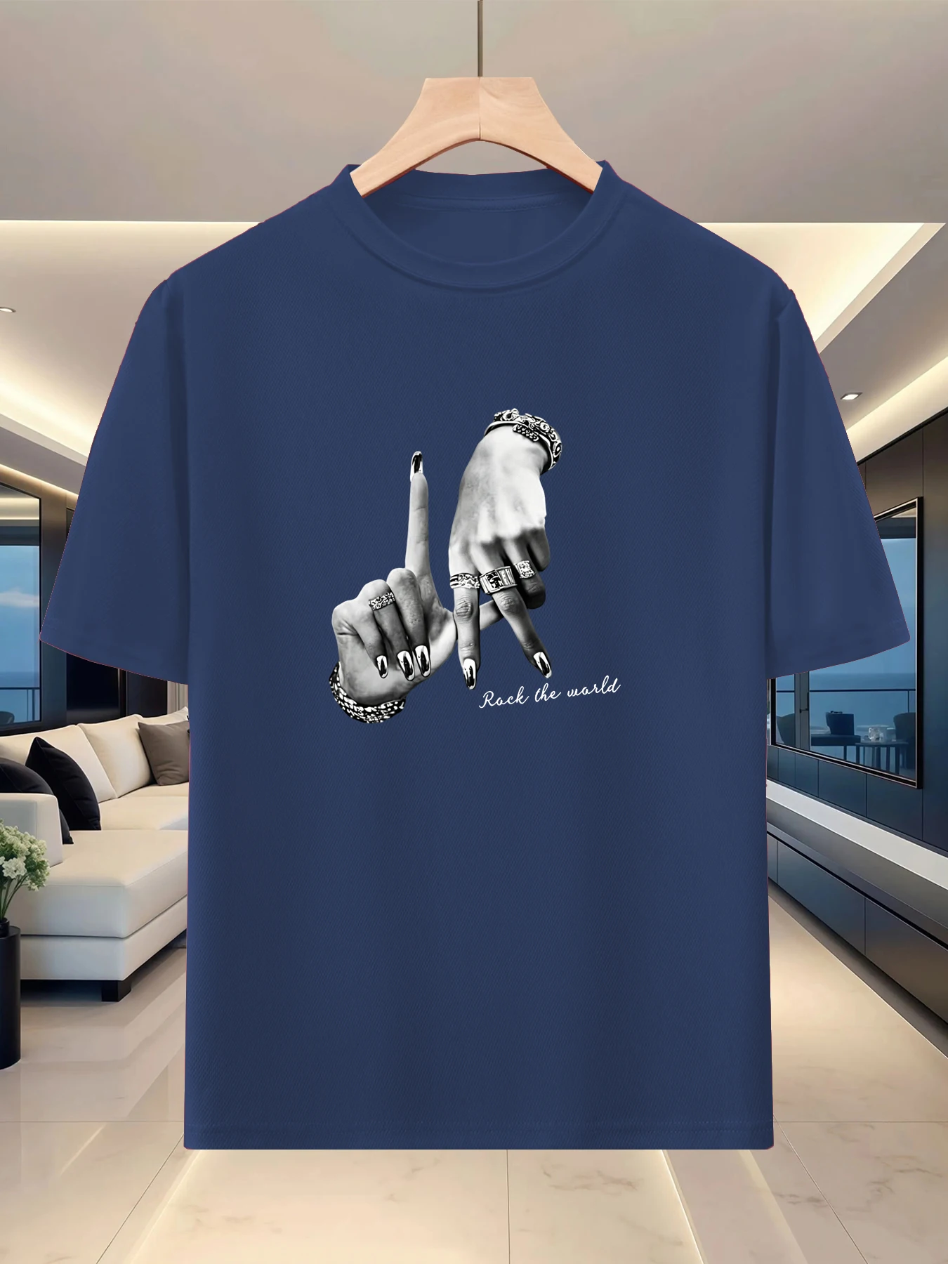 Minimalist and artistic men's silhouette base half sleeve spring and summer travel trend pattern printed shoulder down T-shirt