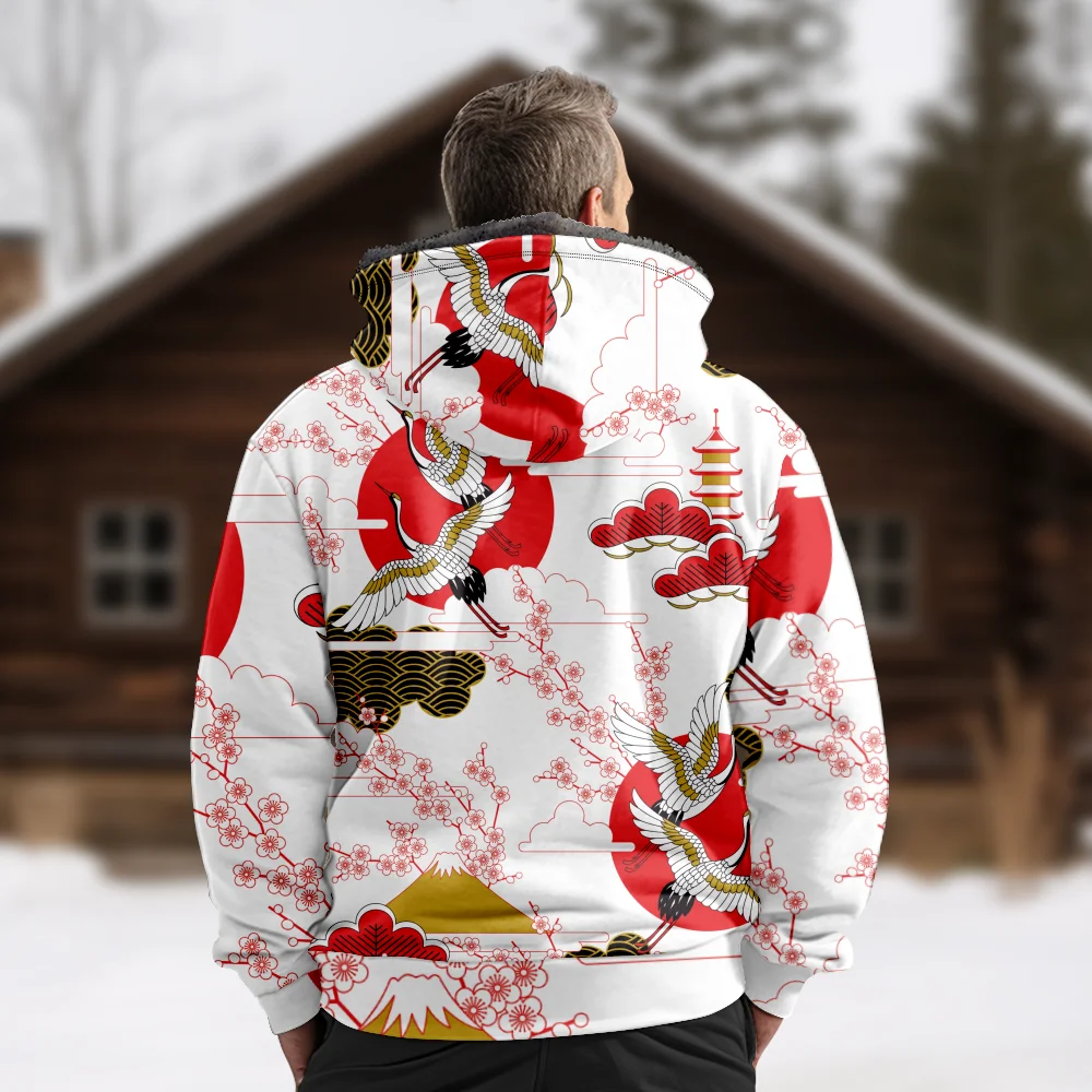 Men's Winter Jackets Coats,White crane print Pattern Cotton Clothes Overcoat Air-permeable Chic Home