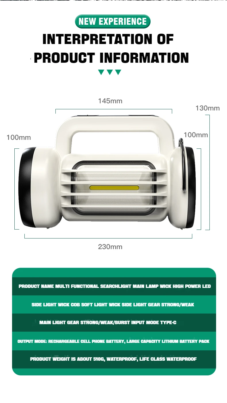 슈퍼 브라이트 LED 작업등, 휴대용 손전등, 충전식 서치라이트, 보조배터리 기능 토치 스포트라이트, 신제품