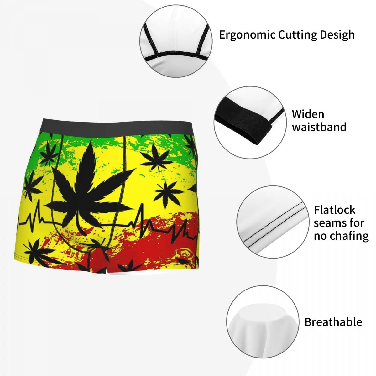 Reggae Rasta Jamaican Men Boxer Briefs Underwear Cannabis Leaf Plant Marijuana Weed Highly Breathable Top Quality Gift Idea