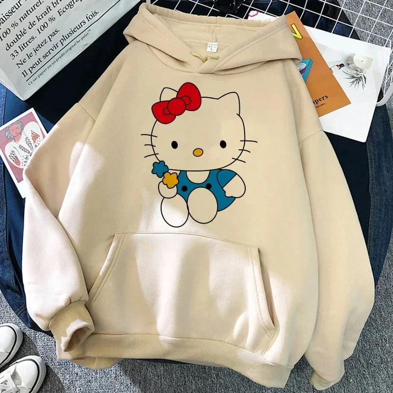 Women\'s Sweatshirts Emo Rock Clothing Sanrio Merchandise Y2k Hello Kitty Autumn and Winter Harajuku Long Sleeve Pattern Top