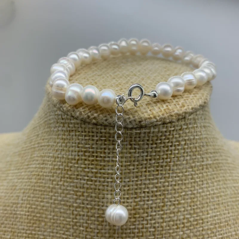 6-7mm Pearl Bracelet For Women Natural Freshwater Pearl 925 Sterling Silver Strand Bracelets