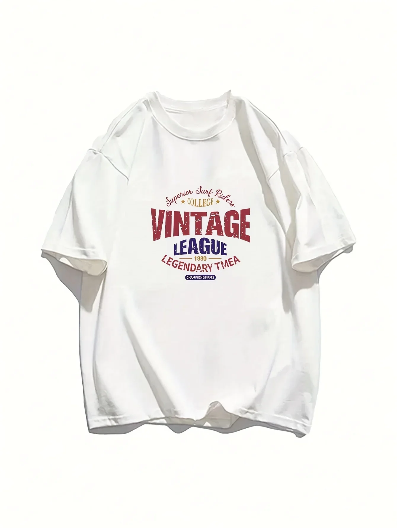 Vintage League Letter Print Koszulki Damskie Letnia Moda Bawełniane Topy Wygodne O-Neck Krótki Rękaw Miękkie Ubrania Oversize