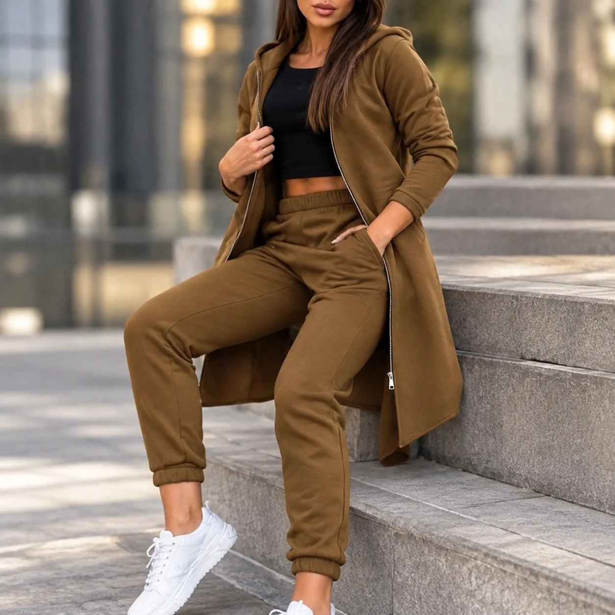 Long Pants Casual Set Full Length Japanese Korean Casual with Coat Regular Sleeve Sweatshirt Autumn Long Sleeve Women Set
