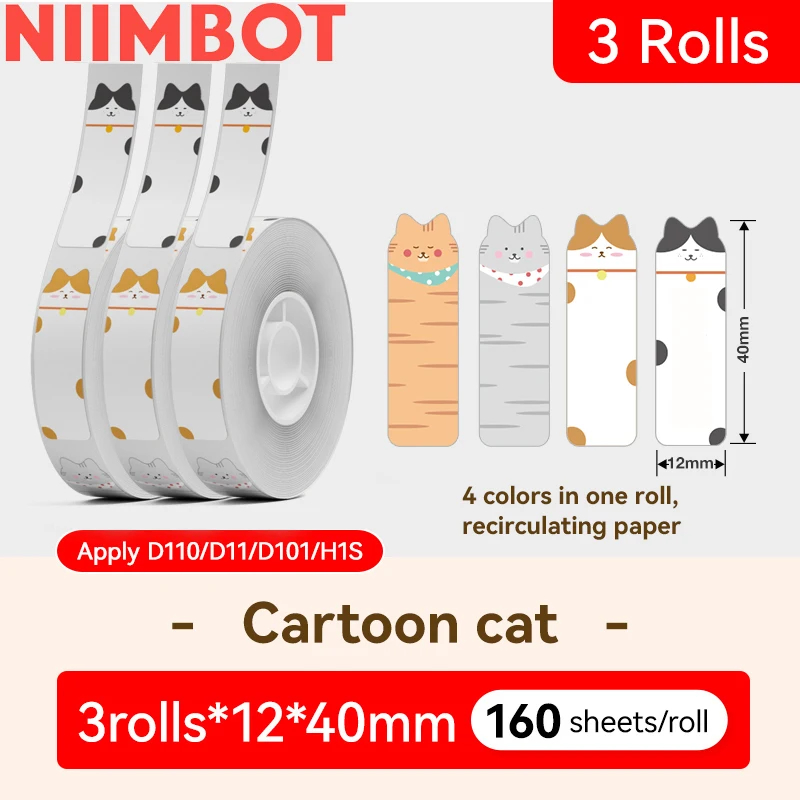 3 Rolls Kleur Thermisch Label Papier zelfklevende Sticker voor Niimbot D11 D110 D101 H1S Home Office Printer