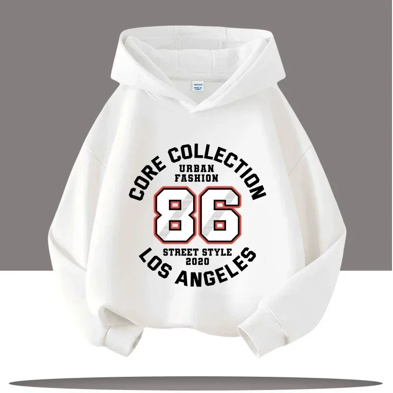 Los Angeles Hoodie Kids 86 Number Varsity Streetwear Urban Vintage Aesthetic Oversized Casual Sport Sweatshirts
