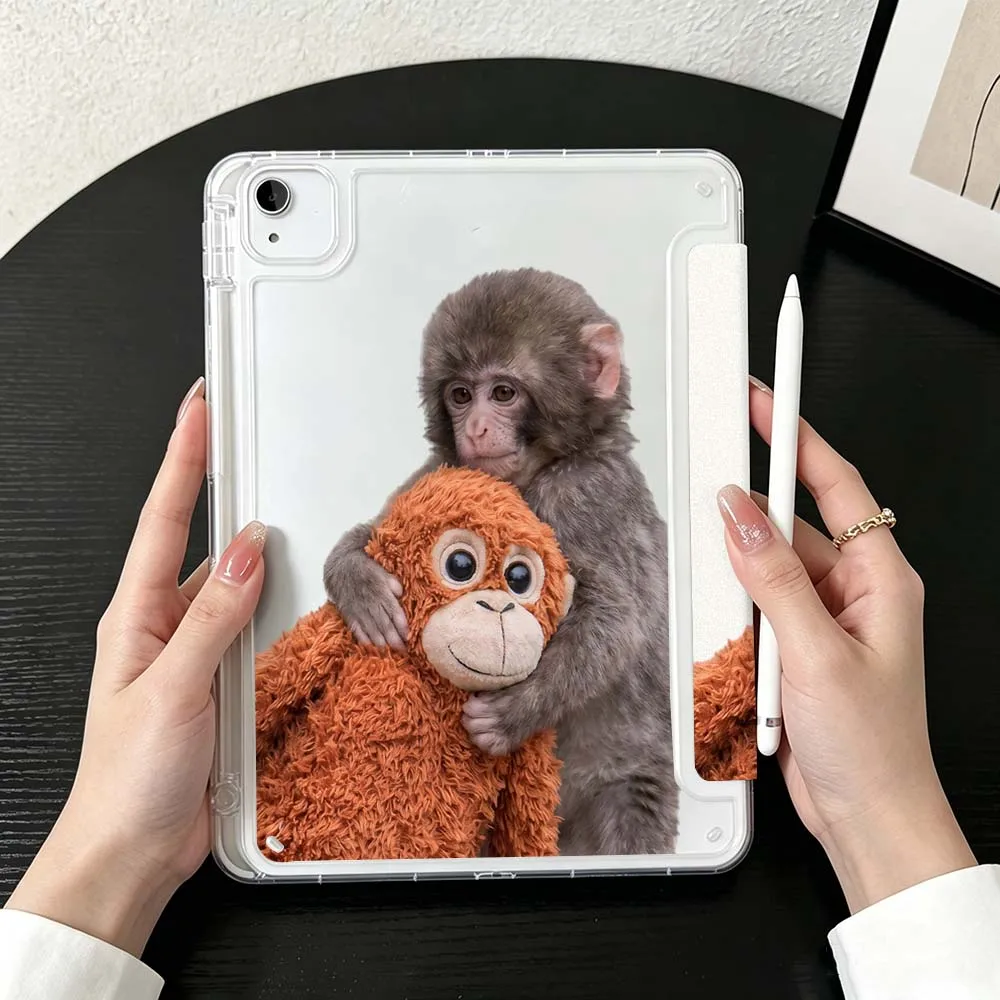 Cartoon Abstract Monkey For iPad Mini Pro Air 5 6 7 8 9 10th 11th 11 9.7 10.9 13 inch Transparent Y-Shaped Folding Tablet Case