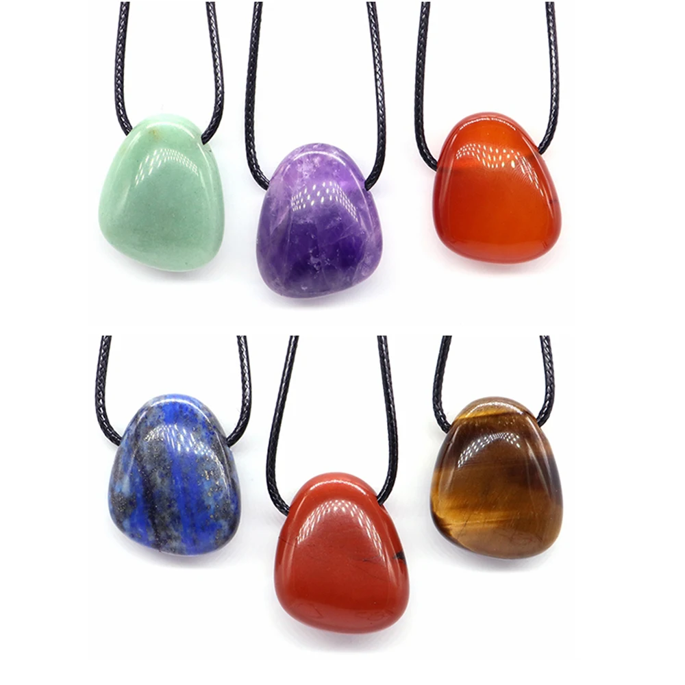 Natural Healing Crystal Freeform Tumbled Stone Pendant Irregular Gemstone Necklaces Amethyst Quartz Agate Chakra Charms Jewelry