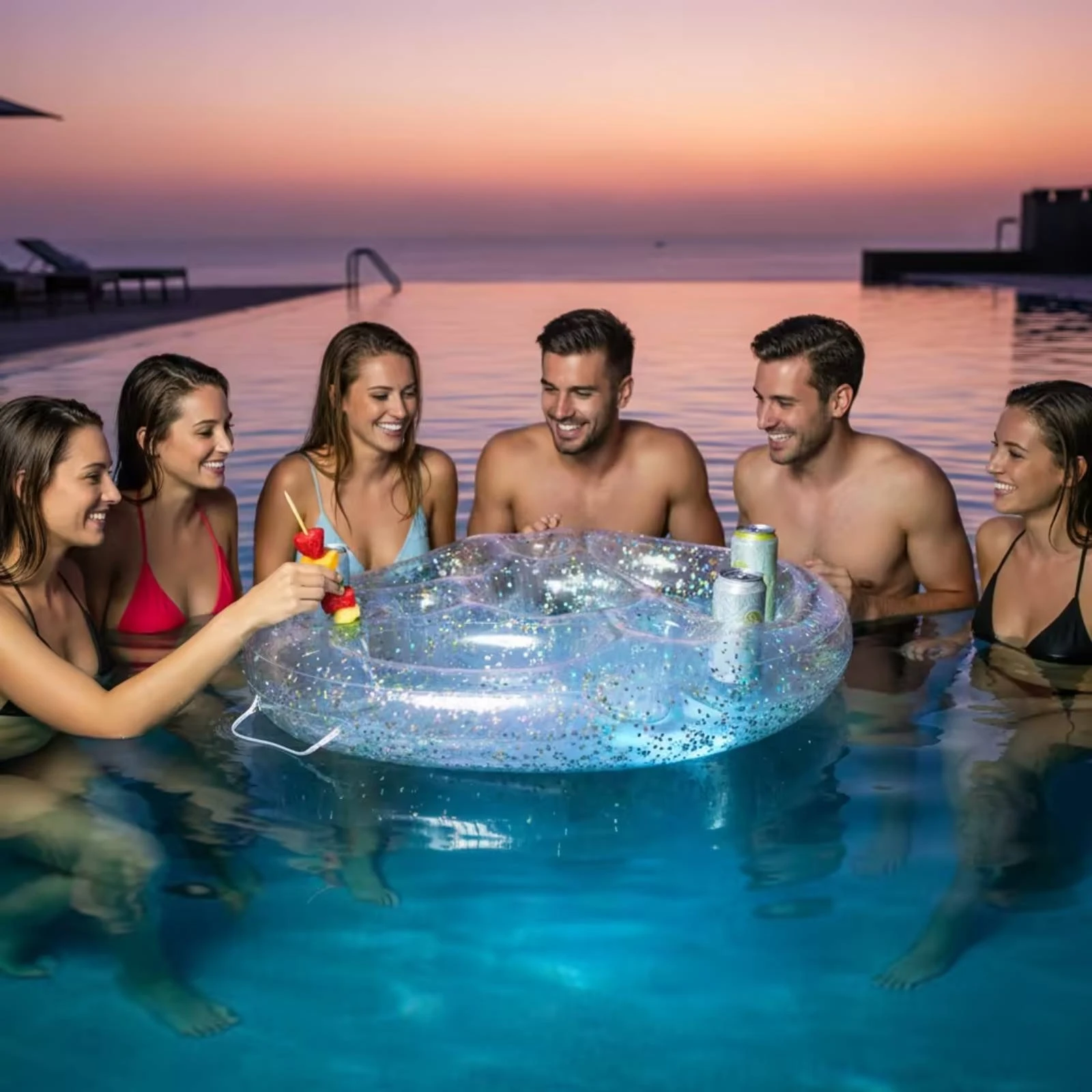Inflatable Drink Tray Clear Pool Drink Holder Floating Tray with Cup Holders Easy to Inflate Buoyant Quick Inflation