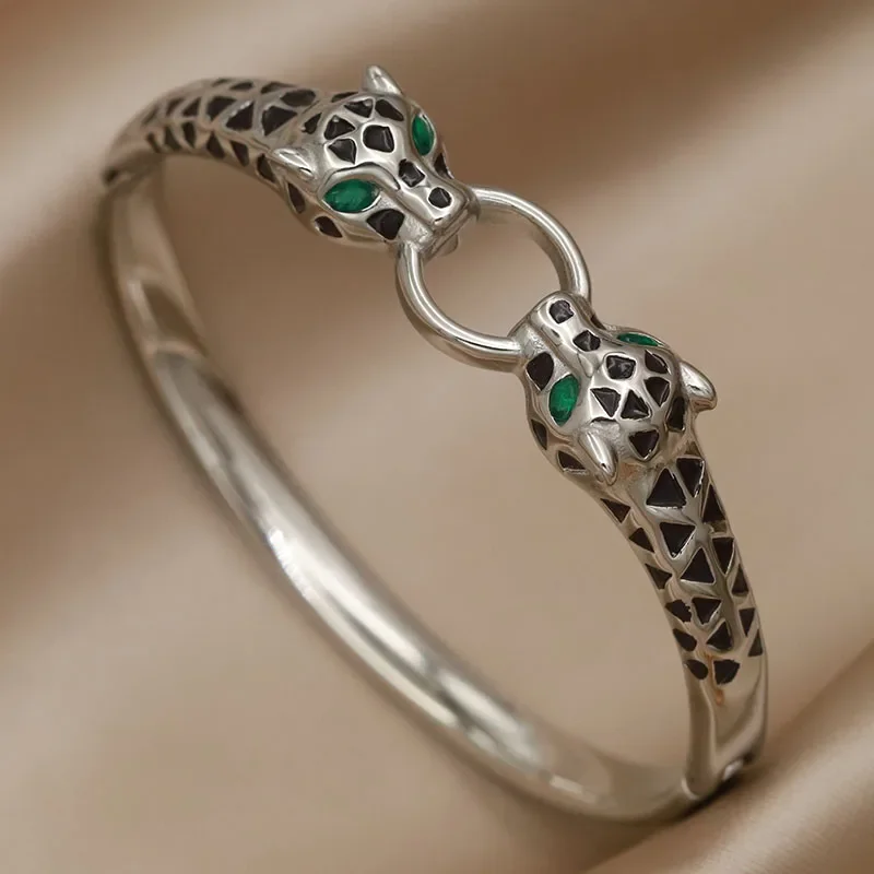 New Sight Stainless Steel Crystal Eyes Bangles&bracelets for Women Fashion Brand Jewelry Flower Leopard Bangle Party Accessories image 3
