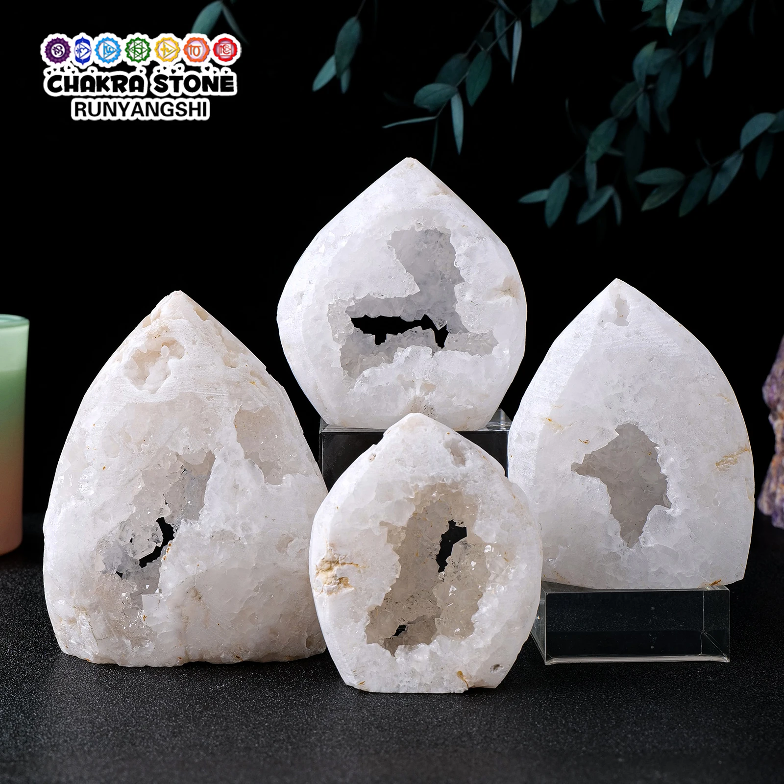 1PC Natural Crystal Stone White Agate Flame Graving Cave Transparent Quartz Cluster Energy Healing Home Decoration Crafts Gifts