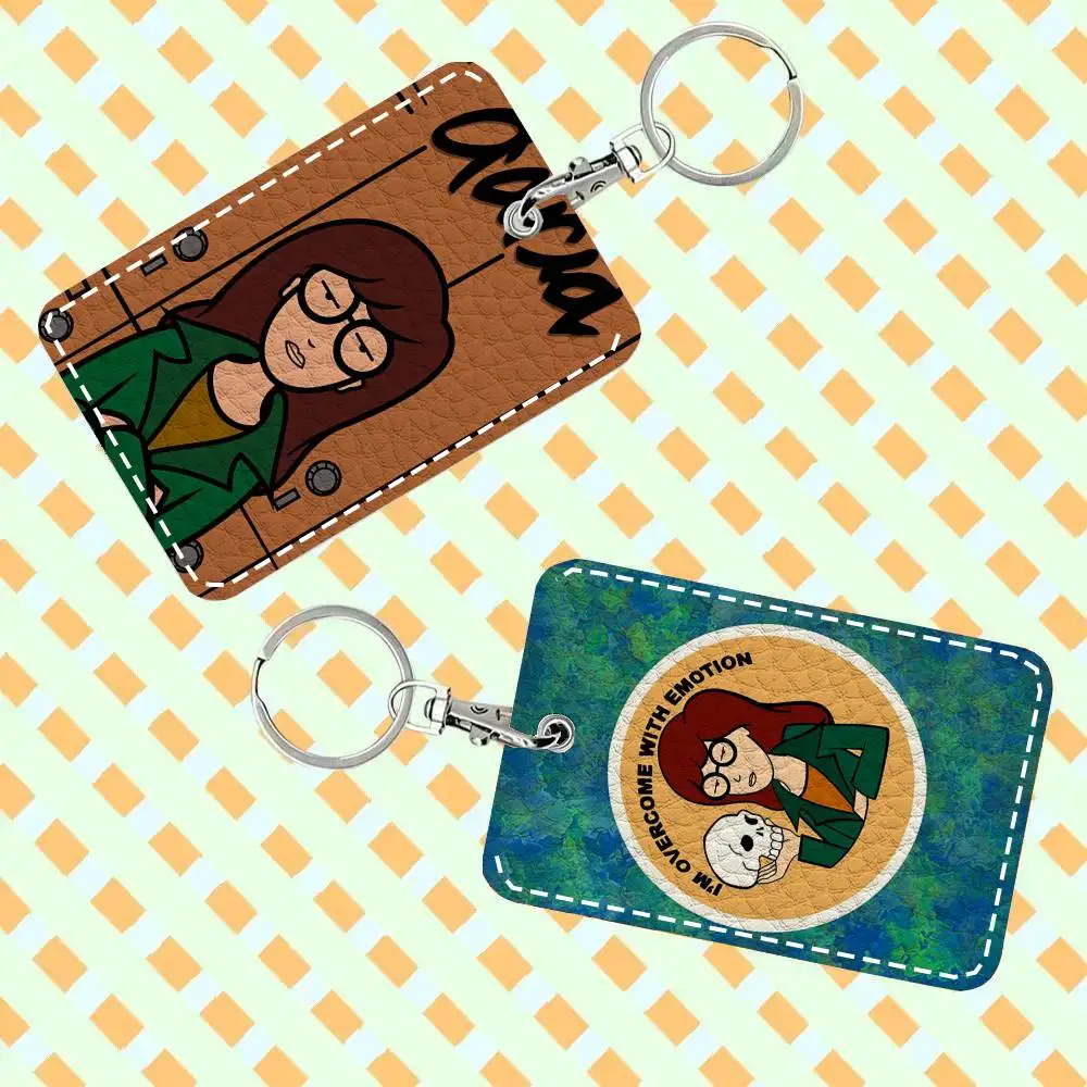 Cartoon D-Daria Card Case Keychain Access Card Bag Key Tag Ring Leather Card Holder Key Ring Access