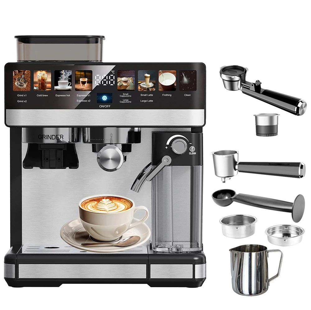 Bean To Cup Double Boiler Digital Automatic Milk Frothing Coffee Maker Capsule Handle Professional Espresso Machine With Grinder