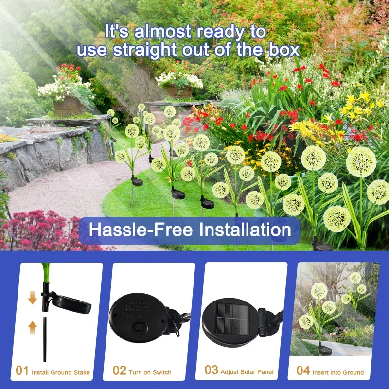 1pc Solar Garden Dandelion Light, Outdoor LED Solar Dandelion Lights, Decoration Light For Lawn, Balcony, Patio & Garden