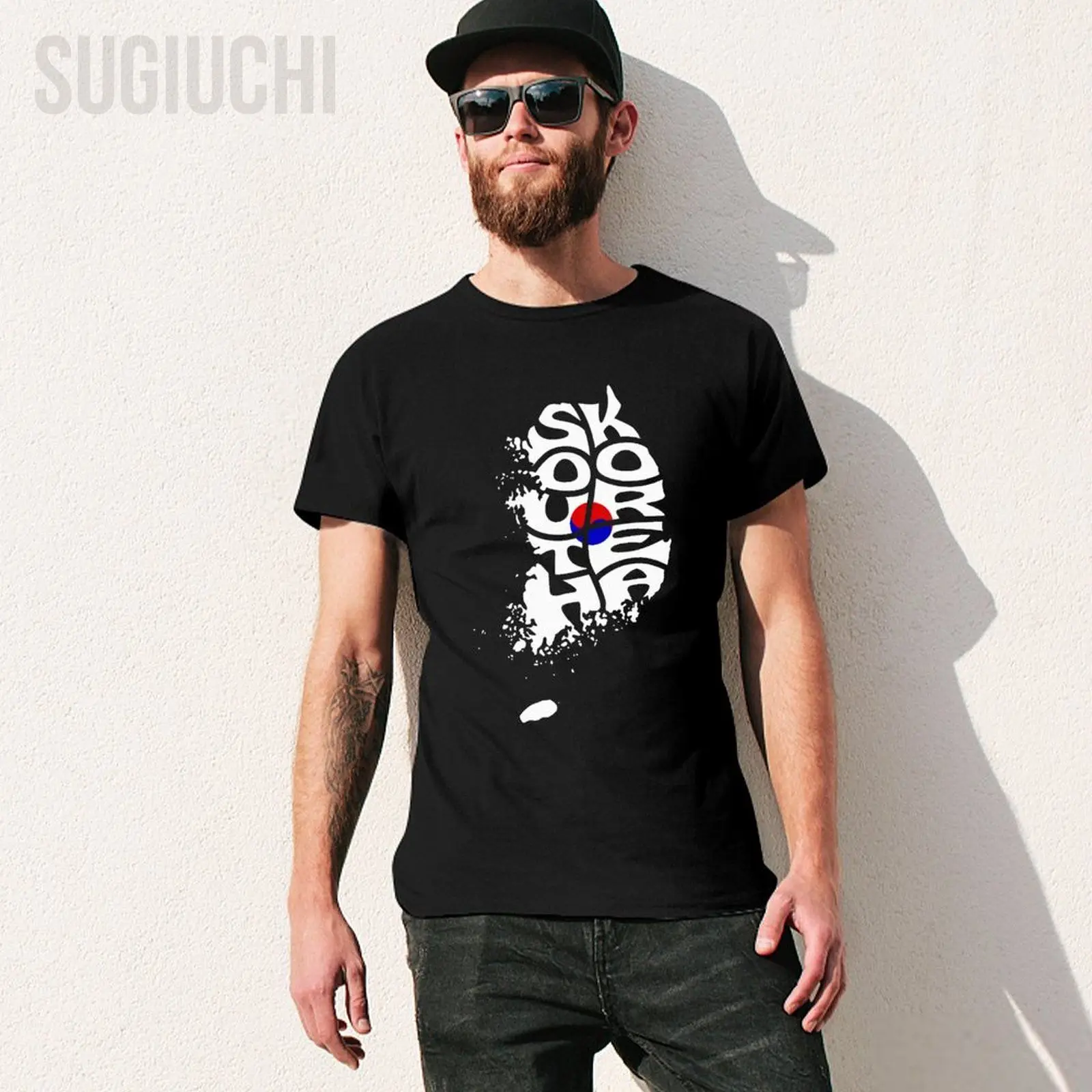 Men South Korea Map Outline Spell Tshirt Tees O-neck T Shirts Women Boys 100% Cotton Short T-Shirt Unisex Nation All Seasons