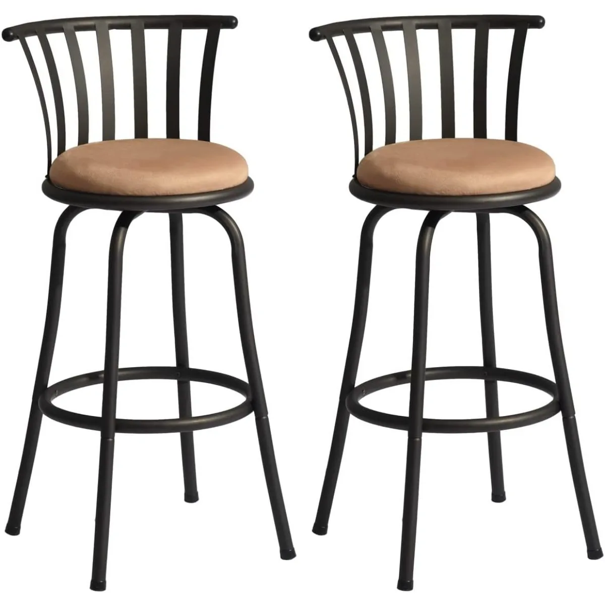 

FurnitureR 24 INCH Country Style Industrial Counter Bar Stools Set of 2, Swivel Barstools with Metal Back, with Fabric Seat and