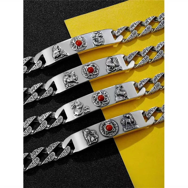 

Original Design Zodiac Bracelet S925 Silver Men and Women Couple Tiger Snake Monkey Pig Mascot Hipster Personality Birthday Gift