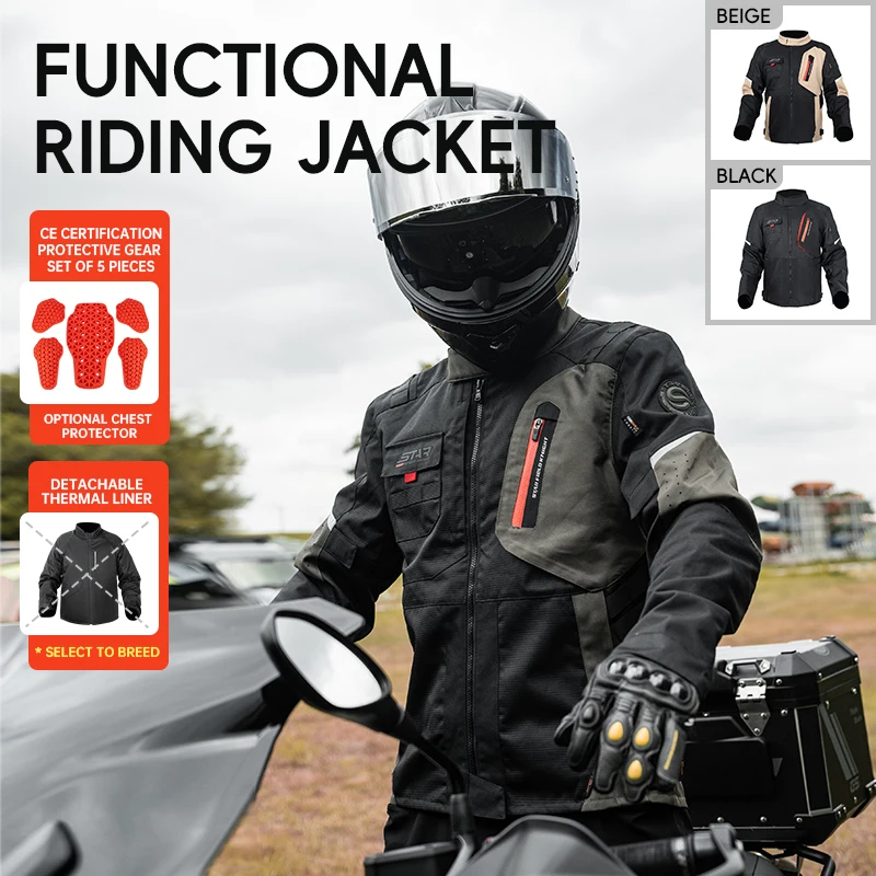 

New Motorcycle Riding Jacket Winter Summer Men's Clothes Warm Inner Liner Waterproof Fabric With CE Protection Gears Accessories