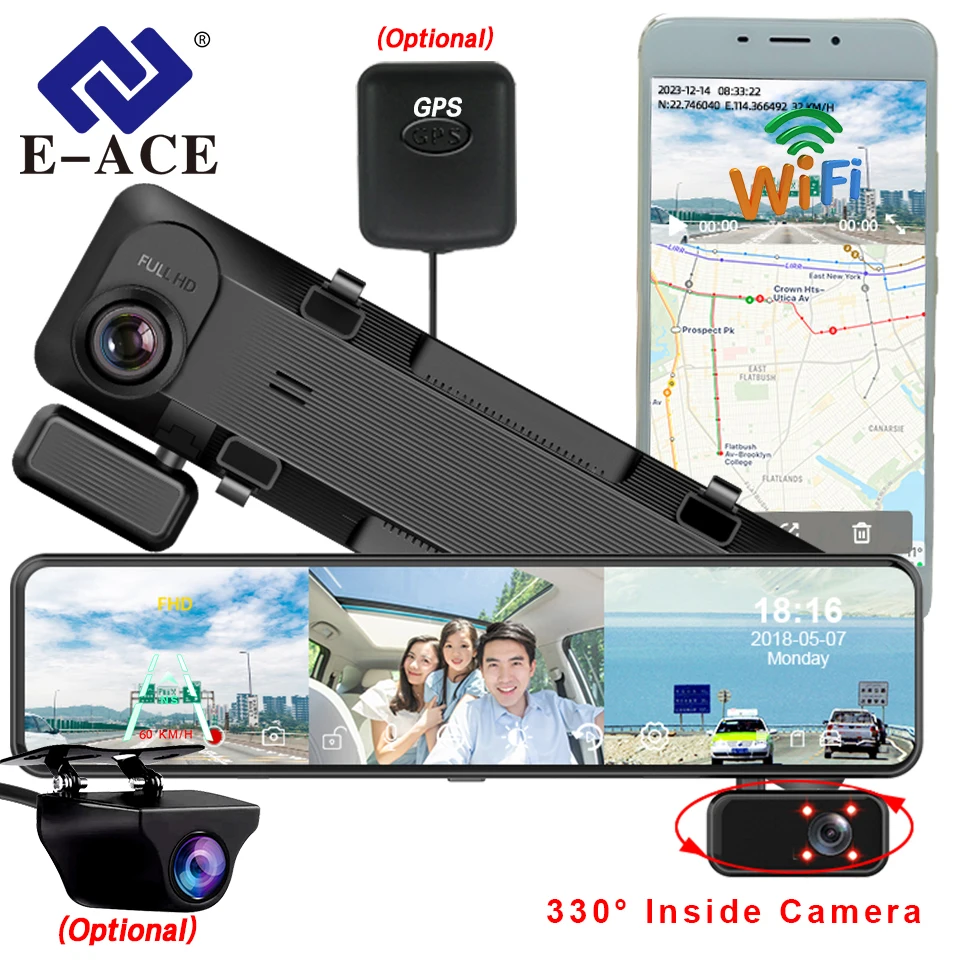 

Видеорегистратор с двумя объективами, передняя линза и внутренний автомобильный видеорегистратор, инфракрасная циклическая запись ночного видения, сверхширокоугольный регистратор для вождения