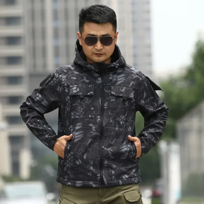 Men's Winter Waterproof TAD Shark Skin Feel Soft Shell Camouflage Winter Clothing Sports Outdoor Tactical Fleece Jacket