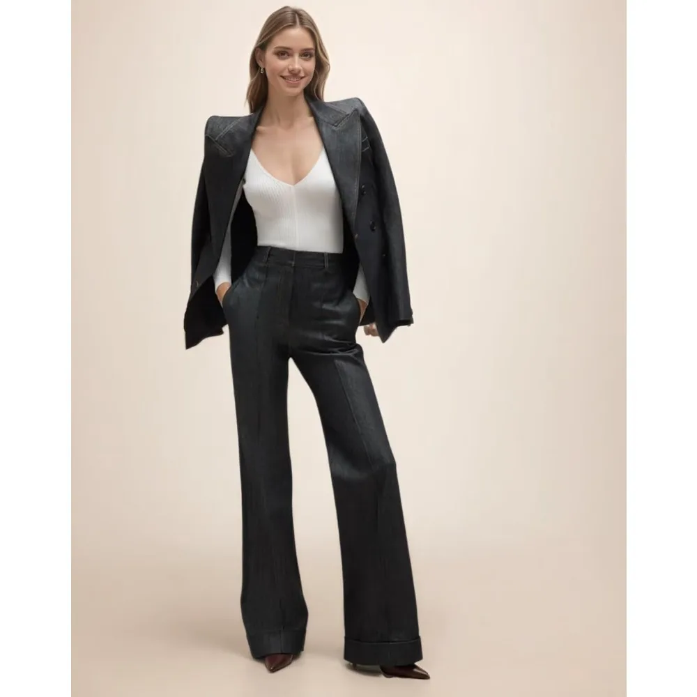 Denim Womens Suit with Belt 2 Piece Set V Neck Suits for WomenWomenzara woman 2025 new collection ropa mujer traf