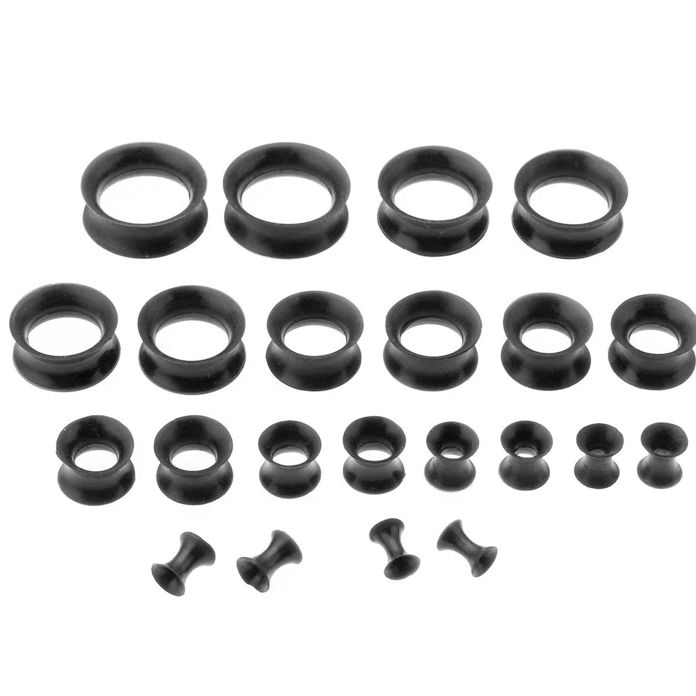 22 stücke 8G-3/4 Ultra Dünne Silikon Doppel Ausgestelltes Flexible Tunnel Ohr Dehnen Stecker Gauge Kit 11 Pairs Schwarz