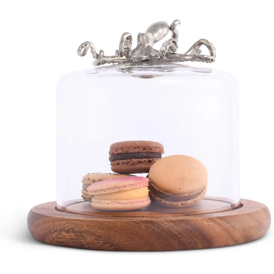 

Стеклянный сырный купол с доской из дерева акации и ручкой оловянного осьминога, диаметр 7 дюймов и высотой 7 дюймов.