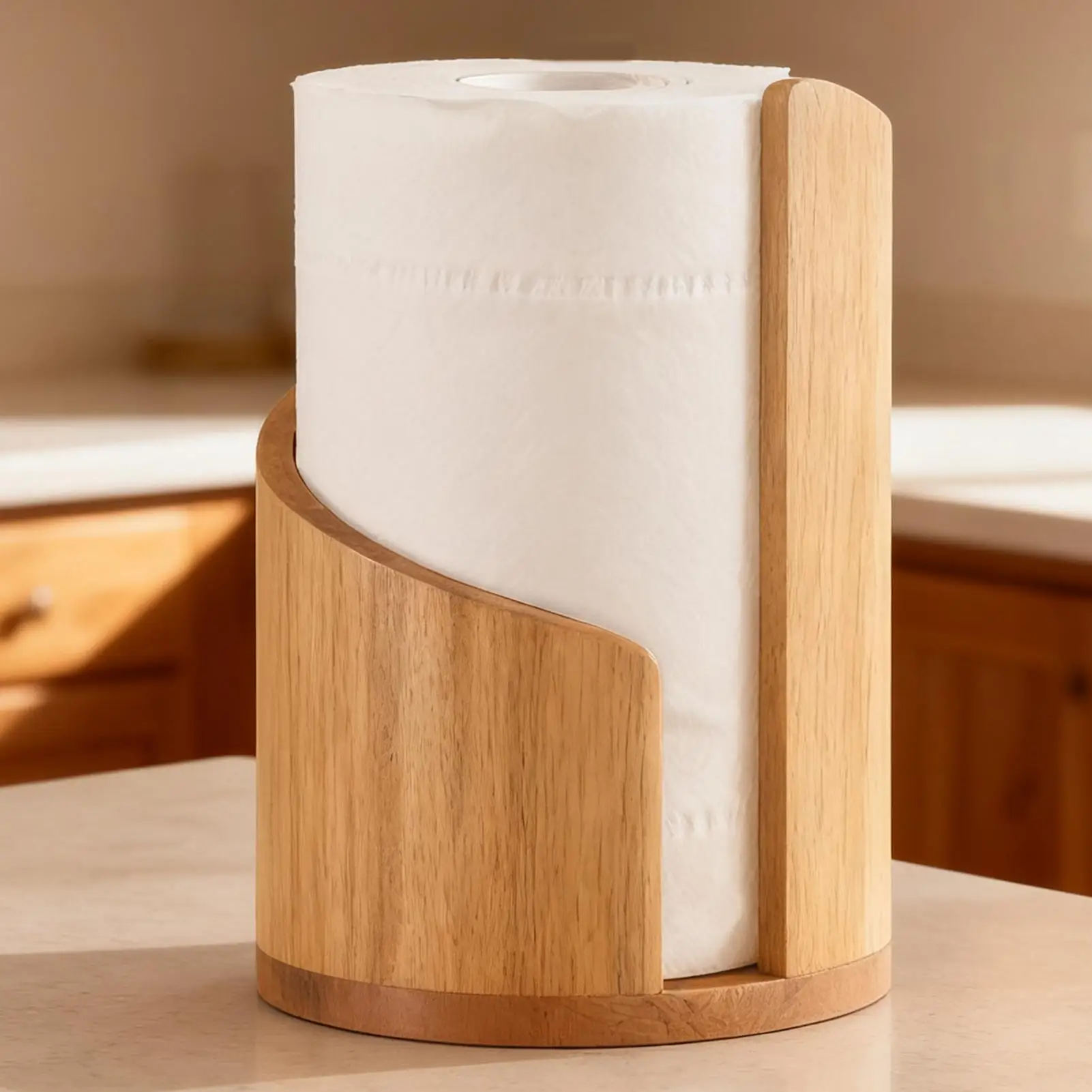 

Wood Paper Towel Holder Wooden Round Base Countertop Wooden Paper Towel Dispenser Rack Paper Towel Stand For Bathroom Kitchen