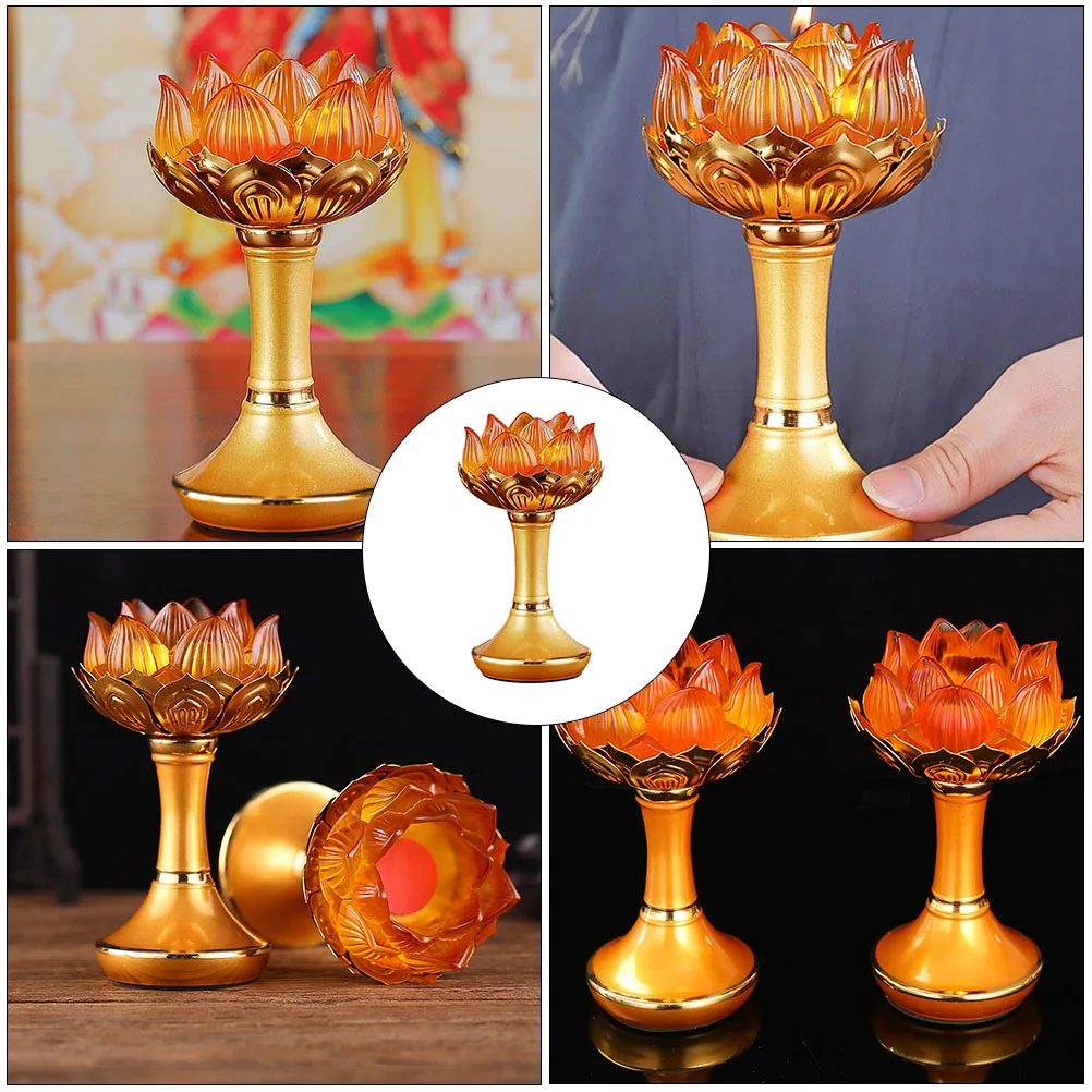 

Glass Lotus Holder Butter Lamp for Home Decor Alloy Candlestick with Natural Design, Meditating Light for Office