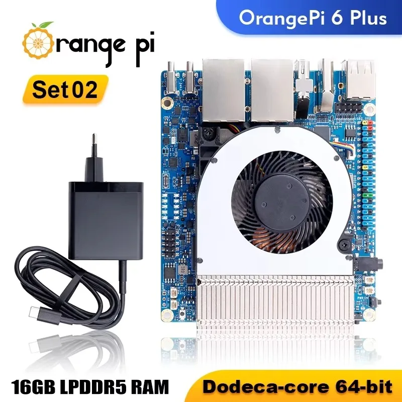TopeOrange Pi 6 Plus + Type-C 20V5A Power Supply + Heatsink 16GB DDR5 CIX CD8180/CD8160 SoC 2x M.2 KEY-M 45TOPS 5G Ethernet