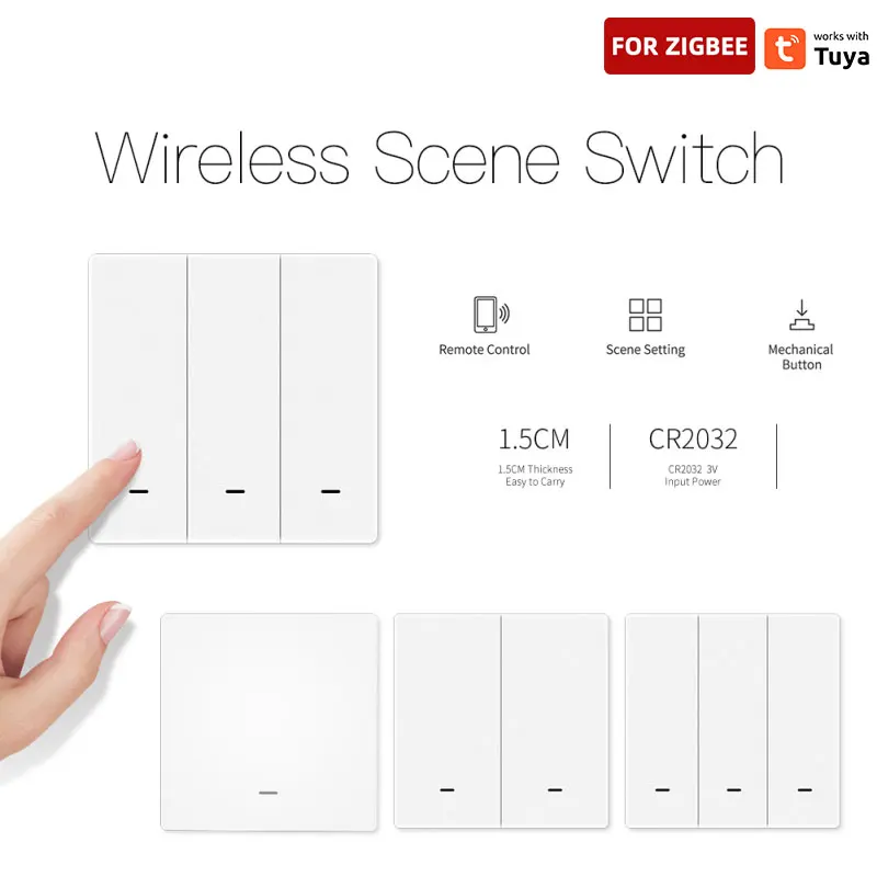 

Сцена Tuya Zigbee 1/2/3 Gang с случайным переключателем наклейки, питанием от батареи, интеллектуальное управление через приложение, режим дома