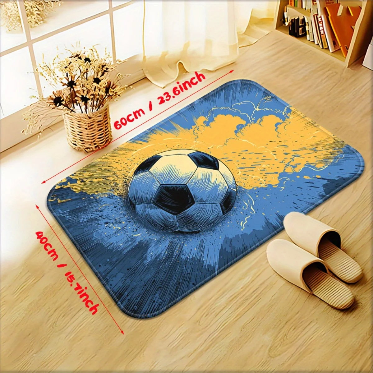 قطعة واحدة من ممسحة كرة القدم المصنوعة من الألياف الدقيقة الماصة غير القابلة للانزلاق - مسافة جريئة مطبوعة عالية الدقة، حصيرة بوليستر قابلة للغسل في الغسالة للسرير