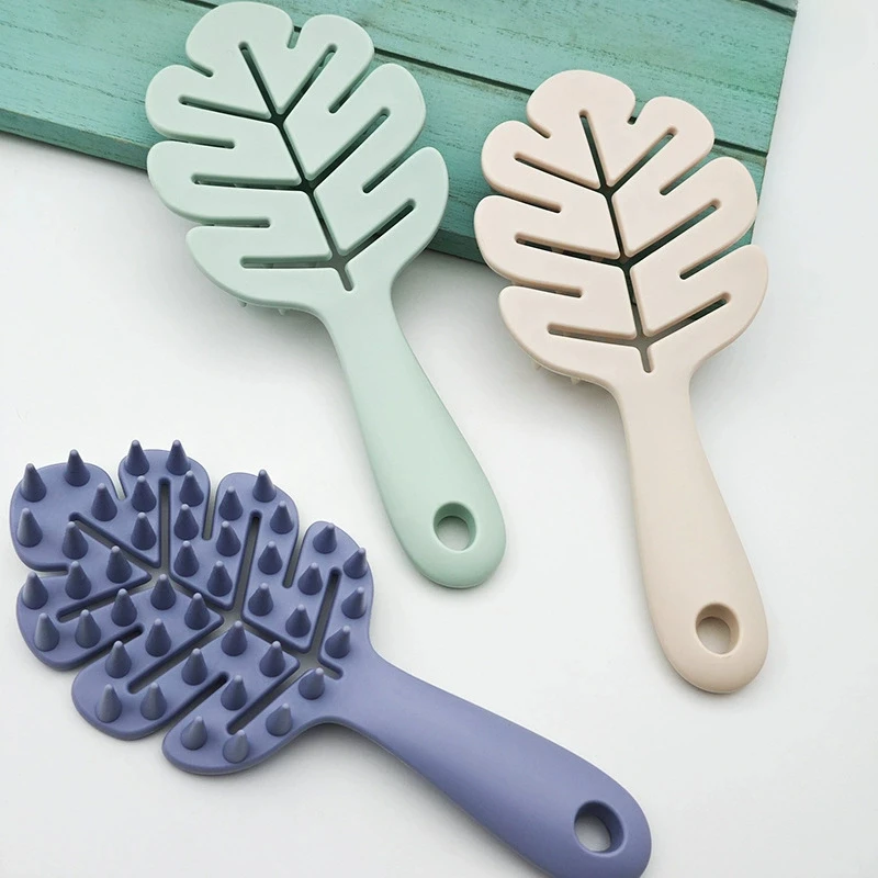 الجوف خارج مشط الشعر مكافحة ساكنة تدليك فروة الرأس أمشاط سيليكون الشامبو فرشاة ورقة الخشنة الأسنان الرطب الجاف مشط أدوات فك تشابك الشعر