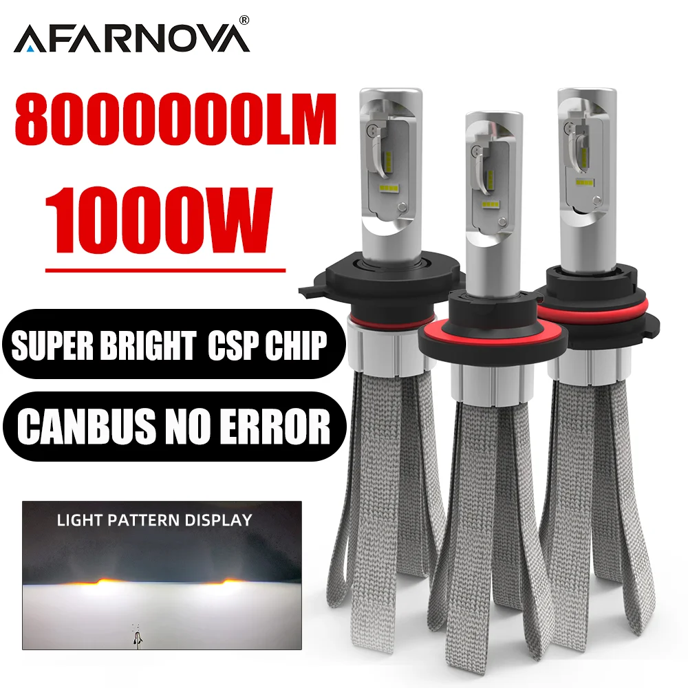 1000W 8000000LM H4 H7 LED Car Lights H13 H3 H1 9006 LED Headlight Bulb Auto Lamp CSP Chip Canbus No Error Automotivo 12V 6000K