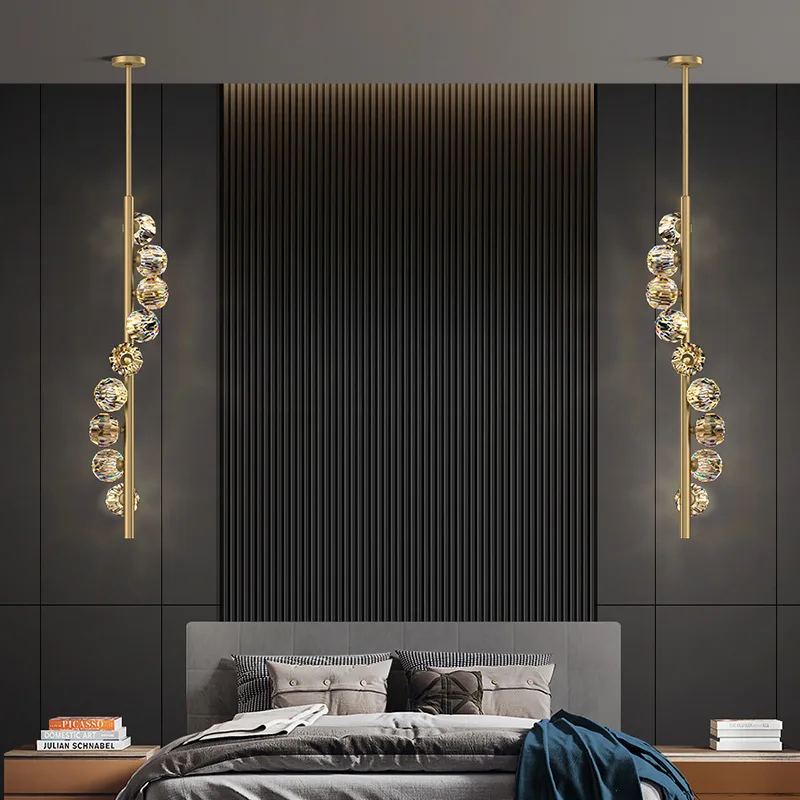 Bedroom, bedside, chandelier, modern, simple, light luxury, long line, stairs, single head