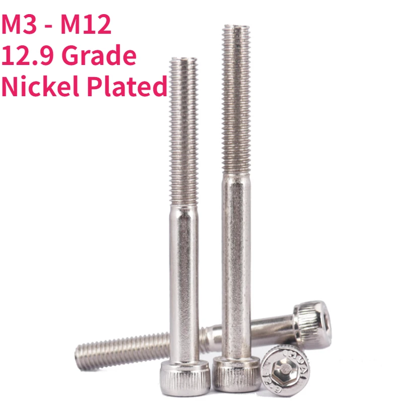 M3 M4 M5 M6 M8 M10 M12 12.9 Grado nichelato DIN912 Mezza filettatura Dente Allen Hexagon Hex Socket Testa Bullone Vite