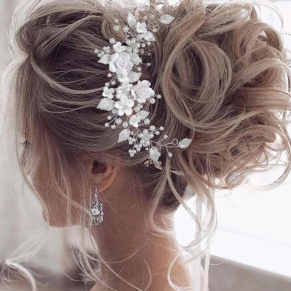 

2Pcs Flower Silver Wedding Hair Pieces Elegant Bridal Hair Accessories Bride Headpieces for Weddings Proms Formal Events