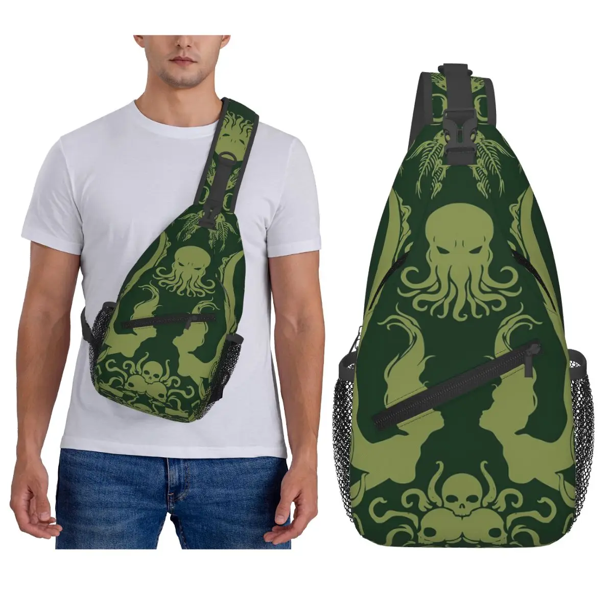 

Cthulhu And The Mermaids Chest Bag Men Sling Crossbody Backpack Chest Bag Traveling Hiking Daypack Shoulder Bag