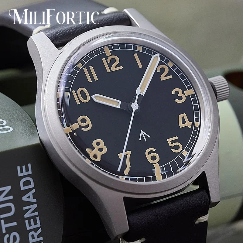 Milifortic 36mm W10 Military Wristwatches NH38 Movement  Automatic Mechanical Sterile Dial Leather 100M Waterproof Watches