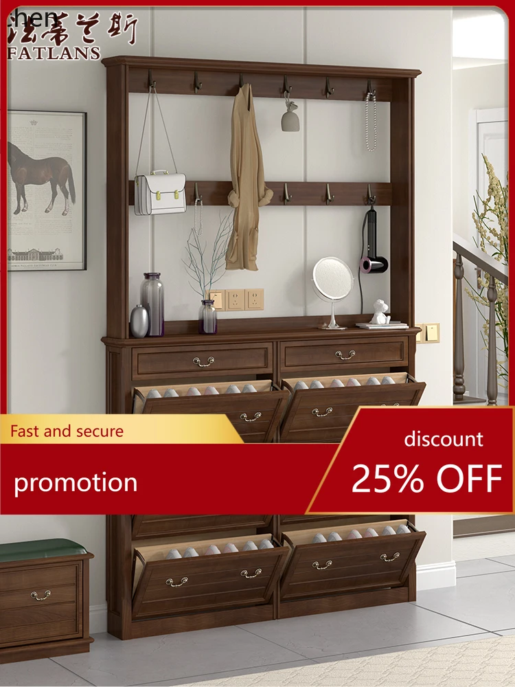 

HT all solid wood ultra-thin 17cm tipping bucket shoe cabinet hanger integrated storage space is narrow