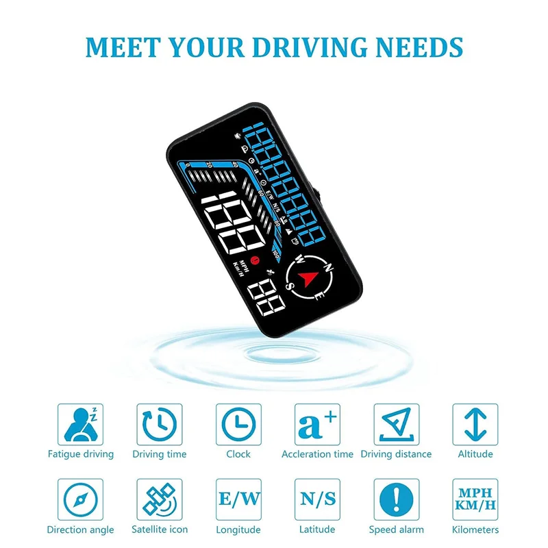 

G12 HUD Head-Up Display GPS Car Display Speeding Alarm Driving Speed Universal Black Easy To Use