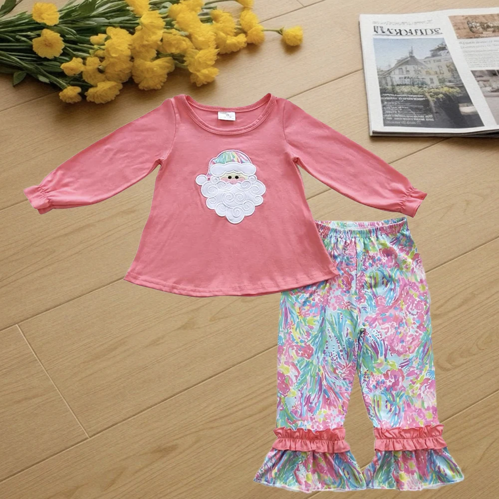 

9.25 Kids Winter Clothes For Girls Baby Girls Pink Santa Tunic Ruffle Pants Clothes Sets