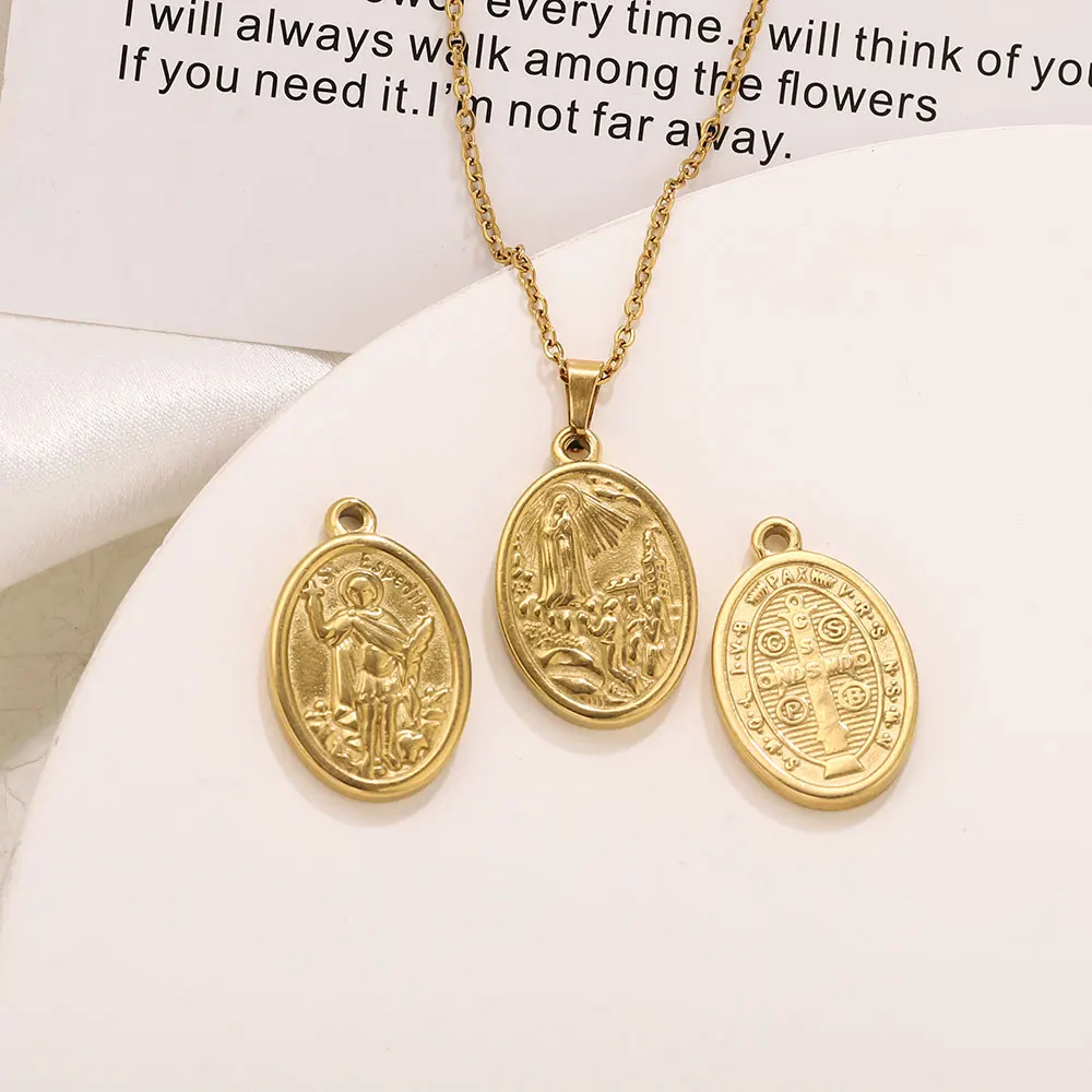 5pcs Stainless Steel Gold-Plated Oval Round Virgin Mary Head Charms Vintage DIY Necklaces Bracelet Jewelry Making Gifts Findings - Image 6