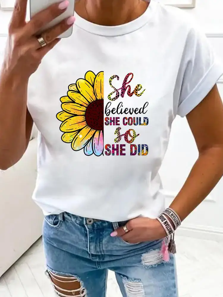 

Flower Letter Trend 90s Women Fashion Clothes Print T Shirt Clothing Summer Basic Top Short Sleeve Tee Graphic T-shirts