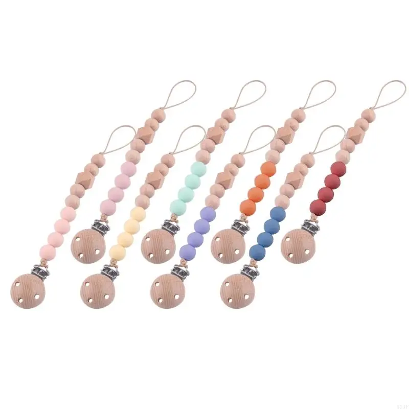 

W3JF Pacifier Clip для детского антипинчака фиктивной цепной цепь силиконовой древесной бусин подвесной клип детского зубов.