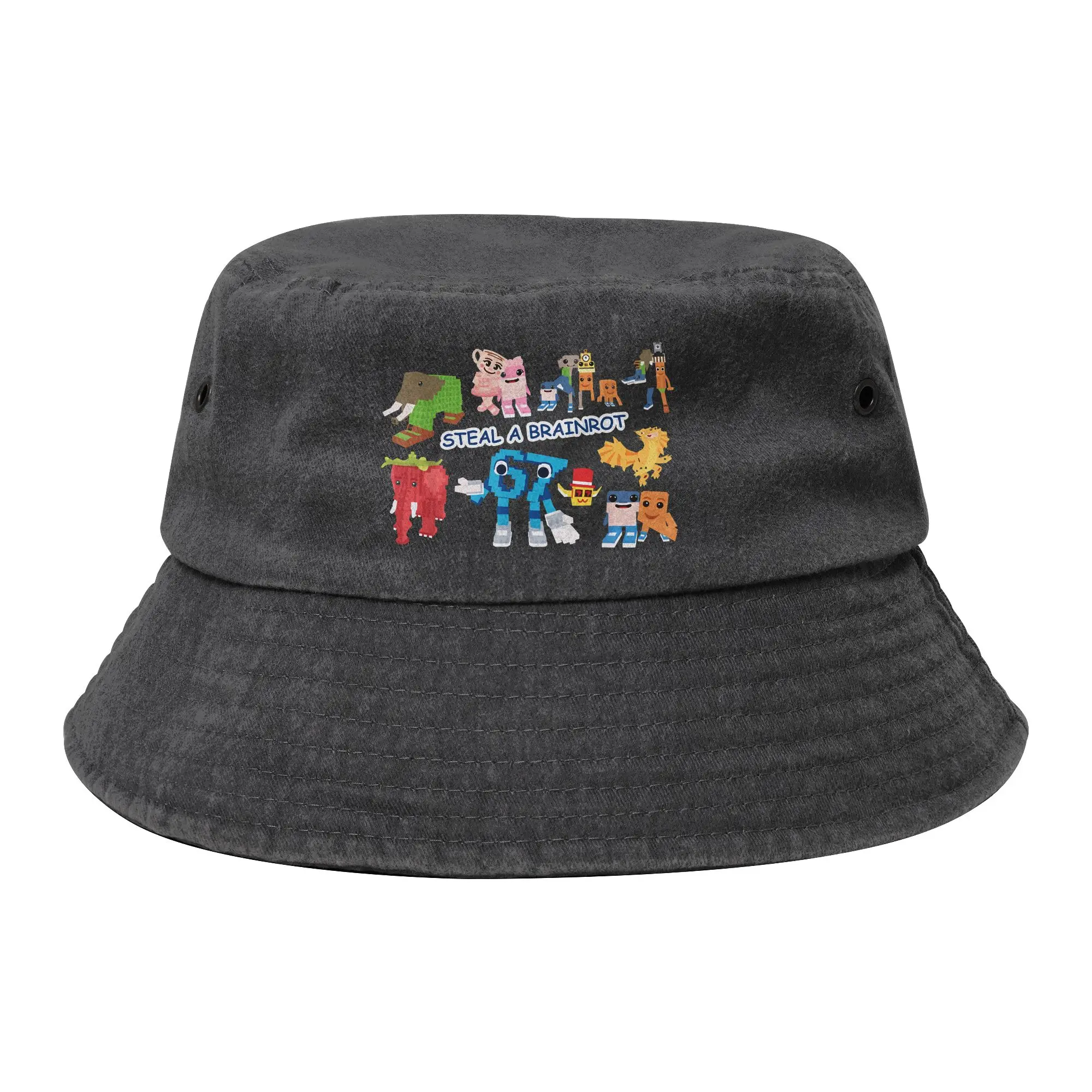 Unisex Distressed Denim Bucket Hat Bruh Steal a brainrot 67 Six Seven Hiking Fishing Fisherman Hat Funny Brainrot Meme Bob Hat