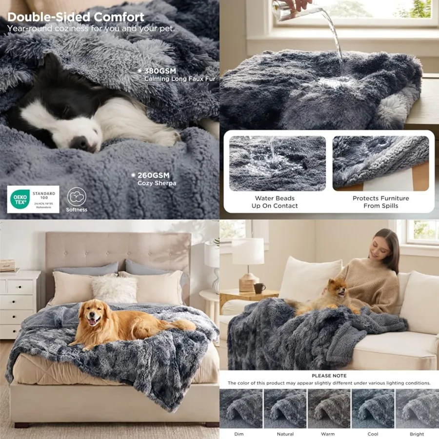 Dog Blankets for Large Dogs, Waterproof Dog Blanket for Couch Protector and Bed Washable, Fuzzy Faux Fur Pet Throw Blanket for