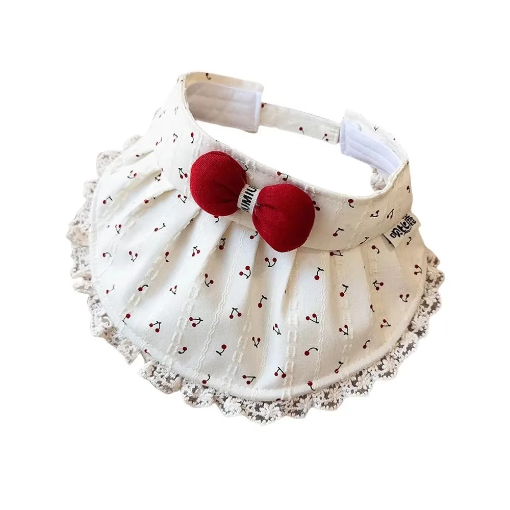 Lace Trim Sun Visor Hat Breathable Hollow Top Large Brim Sun Visor Hat Red Bowknot Adjustable UV Protection Hat Summer Season