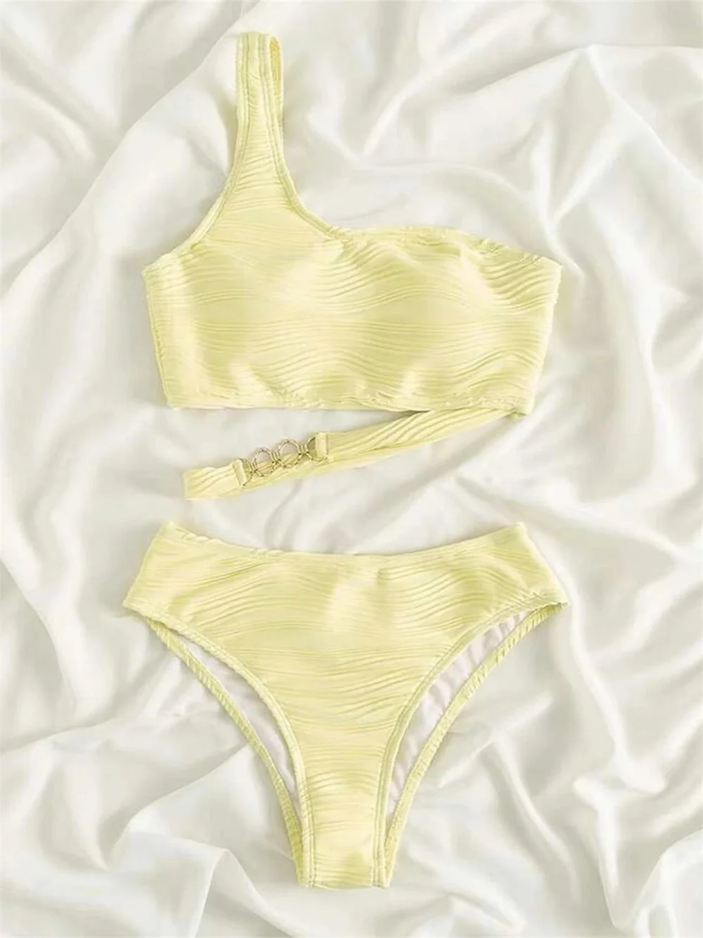 Sexy rings bandage Bikini hollow out Swimsuit Push Up Beach Outfit Women high waist irregular one shoulder Swimwear Bathing Suit