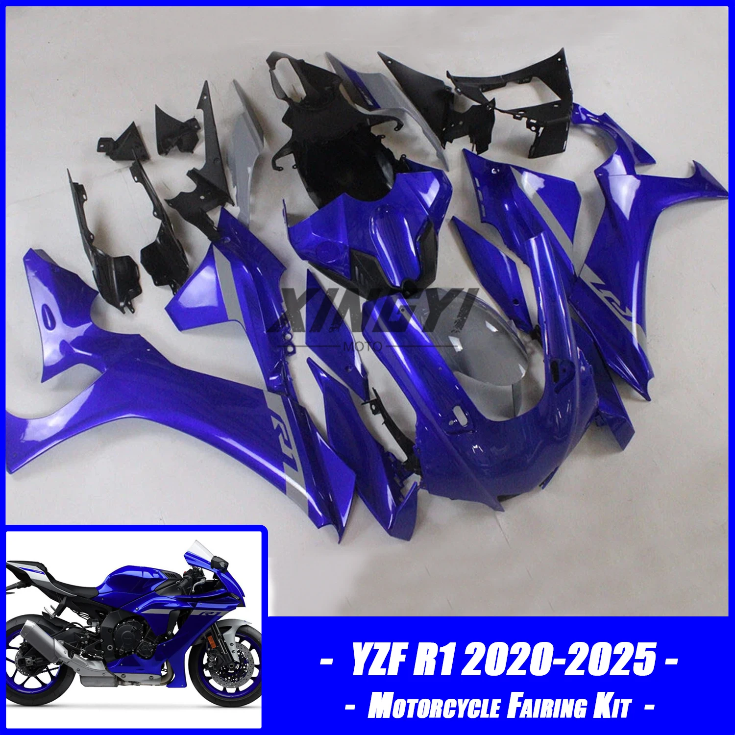 

Подходит для YAMAHA YZF-R1 2020-2025, комплект обтекателя из АБС-пластика для мотоцикла, литьевая форма, комплект панели кузова, синий BlackYZF R1 2023 2024